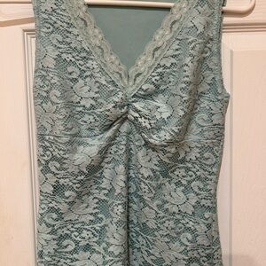 Floral Lace Camisole in Green with Deep V-Neck and Sleeveless Design